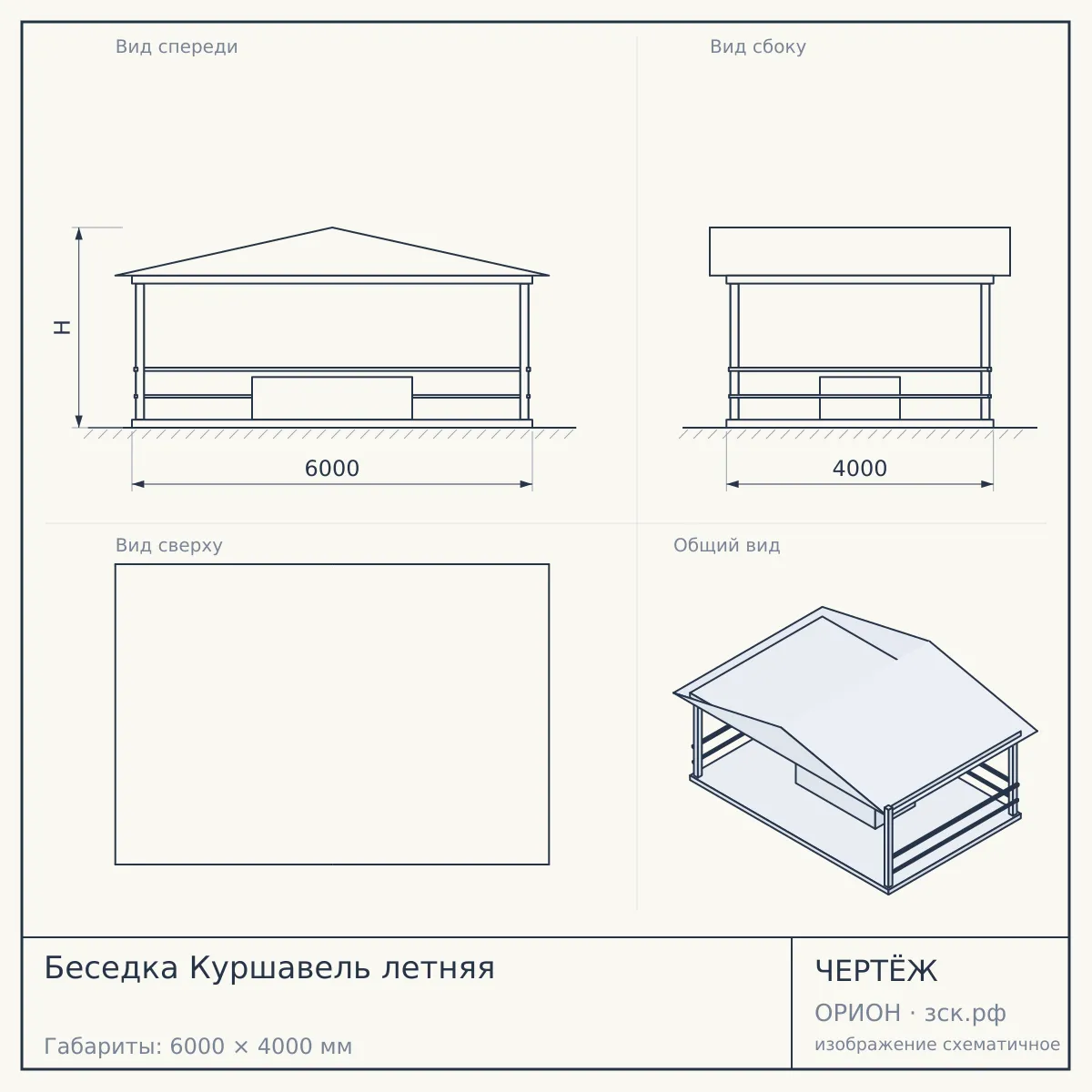 Беседка Куршавель летняя — чертёж